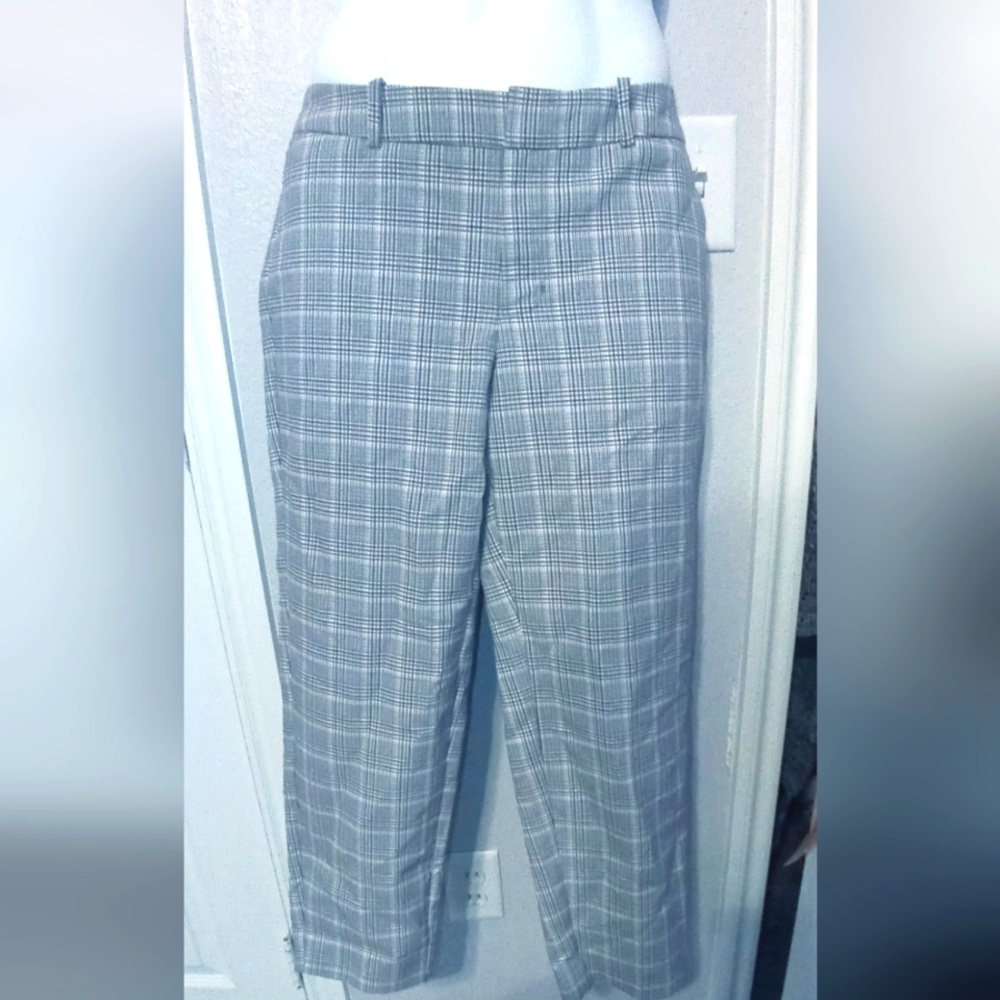 Gray Plaid Ankle Length Pants
